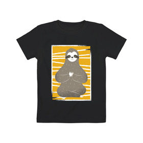 Детская футболка хлопок с принтом Ленивец Йога в Петрозаводске, 100% хлопок | круглый вырез горловины, полуприлегающий силуэт, длина до линии бедер | sloth | yoga | йога | ленивец | фитнес