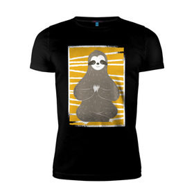 Мужская футболка премиум с принтом Ленивец Йога в Петрозаводске, 92% хлопок, 8% лайкра | приталенный силуэт, круглый вырез ворота, длина до линии бедра, короткий рукав | sloth | yoga | йога | ленивец | фитнес