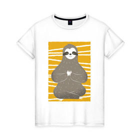 Женская футболка хлопок с принтом Ленивец Йога в Петрозаводске, 100% хлопок | прямой крой, круглый вырез горловины, длина до линии бедер, слегка спущенное плечо | sloth | yoga | йога | ленивец | фитнес