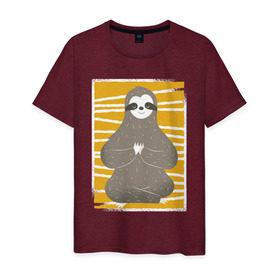 Мужская футболка хлопок с принтом Ленивец Йога в Петрозаводске, 100% хлопок | прямой крой, круглый вырез горловины, длина до линии бедер, слегка спущенное плечо. | sloth | yoga | йога | ленивец | фитнес