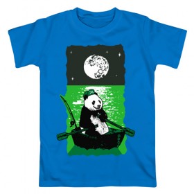 Мужская футболка хлопок с принтом Панда в Океане в Петрозаводске, 100% хлопок | прямой крой, круглый вырез горловины, длина до линии бедер, слегка спущенное плечо. | 