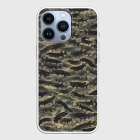 Чехол для iPhone 13 Pro с принтом Камуфляж с щуками в Петрозаводске,  |  | камуфляж | милитари | паттерн | рыба | рыбак | рыбалка | рыбина | улов | хаки | щука
