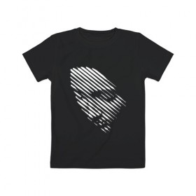 Детская футболка хлопок с принтом Женское лицо в Петрозаводске, 100% хлопок | круглый вырез горловины, полуприлегающий силуэт, длина до линии бедер | голова | девушка | женщина | иллюзия | линии | полосы