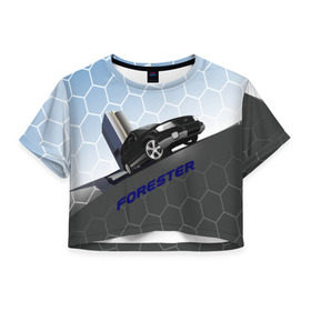 Женская футболка 3D укороченная с принтом Subaru Forester SF5 в Петрозаводске, 100% полиэстер | круглая горловина, длина футболки до линии талии, рукава с отворотами | auto | forester | jdm | sf5 | subaru | subaru forester | субару | форестер