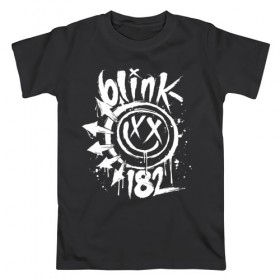 Мужская футболка хлопок с принтом Blink 182 в Петрозаводске, 100% хлопок | прямой крой, круглый вырез горловины, длина до линии бедер, слегка спущенное плечо. | punk | группы | кролик | музыка | панк