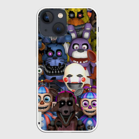 Чехол для iPhone 13 mini с принтом Five Nights At Freddys в Петрозаводске,  |  | five nights at freddys | foxy | аниматроники | игра | компьютерная игра | робот | фокси | фредди | чика