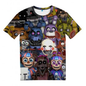 Мужская футболка 3D с принтом Five Nights At Freddy`s в Петрозаводске, 100% полиэфир | прямой крой, круглый вырез горловины, длина до линии бедер | five nights at freddys | foxy | аниматроники | игра | компьютерная игра | робот | фокси | фредди | чика