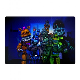 Магнитный плакат 3Х2 с принтом Five Nights At Freddy`s в Петрозаводске, Полимерный материал с магнитным слоем | 6 деталей размером 9*9 см | five nights at freddys | foxy | аниматроники | игра | компьютерная игра | робот | фокси | фредди | чика