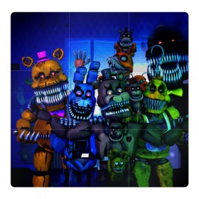Магнитный плакат 3Х3 с принтом Five Nights At Freddy`s в Петрозаводске, Полимерный материал с магнитным слоем | 9 деталей размером 9*9 см | five nights at freddys | foxy | аниматроники | игра | компьютерная игра | робот | фокси | фредди | чика