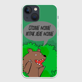 Чехол для iPhone 13 mini с принтом Спулае Мулае в Петрозаводске,  |  | humor | moonlight | xxxtentacion | кусты | медведь | мем | мемчики | прикол | рэп | рэпер | с медведем | спулае мулае | спулая мулая | юмор