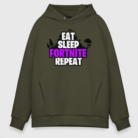 Мужское худи Oversize хлопок с принтом Eat Sleep Fortnite Repeat в Петрозаводске, френч-терри — 70% хлопок, 30% полиэстер. Мягкий теплый начес внутри —100% хлопок | боковые карманы, эластичные манжеты и нижняя кромка, капюшон на магнитной кнопке | eat | fortnite | game | gamer | repeat | sleep | twitch | игра | игрок | твич | форнайт | фортнайт