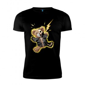 Мужская футболка премиум с принтом Electric bear в Петрозаводске, 92% хлопок, 8% лайкра | приталенный силуэт, круглый вырез ворота, длина до линии бедра, короткий рукав | медведь | металл | мишка | молния | плюшевый мишка | рок | рокер | ток | электричество