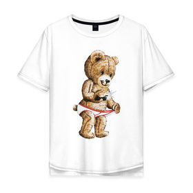 Мужская футболка хлопок Oversize с принтом Nasty bear в Петрозаводске, 100% хлопок | свободный крой, круглый ворот, “спинка” длиннее передней части | медведь | мишка | плюшевый | селфи | тедди