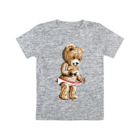 Детская футболка хлопок с принтом Nasty bear в Петрозаводске, 100% хлопок | круглый вырез горловины, полуприлегающий силуэт, длина до линии бедер | медведь | мишка | плюшевый | селфи | тедди