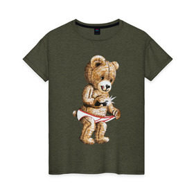 Женская футболка хлопок с принтом Nasty bear в Петрозаводске, 100% хлопок | прямой крой, круглый вырез горловины, длина до линии бедер, слегка спущенное плечо | медведь | мишка | плюшевый | селфи | тедди