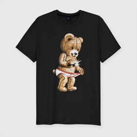 Мужская футболка премиум с принтом Nasty bear в Петрозаводске, 92% хлопок, 8% лайкра | приталенный силуэт, круглый вырез ворота, длина до линии бедра, короткий рукав | медведь | мишка | плюшевый | селфи | тедди
