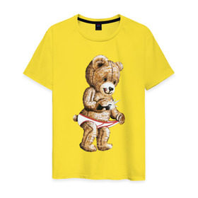 Мужская футболка хлопок с принтом Nasty bear в Петрозаводске, 100% хлопок | прямой крой, круглый вырез горловины, длина до линии бедер, слегка спущенное плечо. | Тематика изображения на принте: медведь | мишка | плюшевый | селфи | тедди