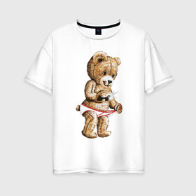 Женская футболка хлопок Oversize с принтом Nasty bear в Петрозаводске, 100% хлопок | свободный крой, круглый ворот, спущенный рукав, длина до линии бедер
 | медведь | мишка | плюшевый | селфи | тедди