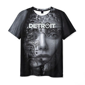 Мужская футболка 3D с принтом Detroit become human в Петрозаводске, 100% полиэфир | прямой крой, круглый вырез горловины, длина до линии бедер | 2038 | become | connor | dbh | human | kara | андроид | девиант | детройт | кара | квест | коннор | маркус