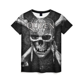Женская футболка 3D с принтом Queen в Петрозаводске, 100% полиэфир ( синтетическое хлопкоподобное полотно) | прямой крой, круглый вырез горловины, длина до линии бедер | queen | брайан мэи | британская | группа | джон дикон | королева | роджер тейлор | рок | фредди меркьюри