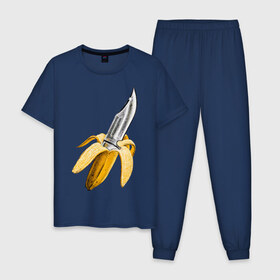 Мужская пижама хлопок с принтом BANANA в Петрозаводске, 100% хлопок | брюки и футболка прямого кроя, без карманов, на брюках мягкая резинка на поясе и по низу штанин
 | banana | knife | pop art | банан | нож | оружие | поп арт