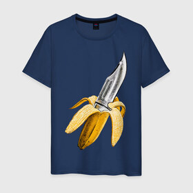 Мужская футболка хлопок с принтом BANANA в Петрозаводске, 100% хлопок | прямой крой, круглый вырез горловины, длина до линии бедер, слегка спущенное плечо. | banana | knife | pop art | банан | нож | оружие | поп арт