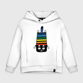 Детское худи Oversize хлопок с принтом Rainbow cat в Петрозаводске, френч-терри — 70% хлопок, 30% полиэстер. Мягкий теплый начес внутри —100% хлопок | боковые карманы, эластичные манжеты и нижняя кромка, капюшон на магнитной кнопке | black | cat | cool | creative | dark | design | halloween | hype | kitten | rainbow | vanguard | авангард | дизайн | кот | котенок | кошка | креатив | круто | радуга | темный | хайп | хэллоуин | черный