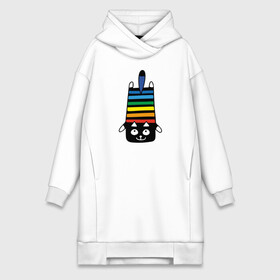 Платье-худи хлопок с принтом Rainbow cat в Петрозаводске,  |  | black | cat | cool | creative | dark | design | halloween | hype | kitten | rainbow | vanguard | авангард | дизайн | кот | котенок | кошка | креатив | круто | радуга | темный | хайп | хэллоуин | черный