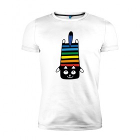 Мужская футболка премиум с принтом Rainbow cat в Петрозаводске, 92% хлопок, 8% лайкра | приталенный силуэт, круглый вырез ворота, длина до линии бедра, короткий рукав | black | cat | cool | creative | dark | design | halloween | hype | kitten | rainbow | vanguard | авангард | дизайн | кот | котенок | кошка | креатив | круто | радуга | темный | хайп | хэллоуин | черный