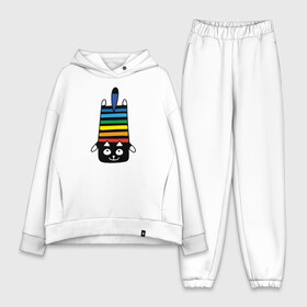 Женский костюм хлопок Oversize с принтом Rainbow cat в Петрозаводске,  |  | black | cat | cool | creative | dark | design | halloween | hype | kitten | rainbow | vanguard | авангард | дизайн | кот | котенок | кошка | креатив | круто | радуга | темный | хайп | хэллоуин | черный