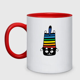 Кружка двухцветная с принтом Rainbow cat в Петрозаводске, керамика | объем — 330 мл, диаметр — 80 мм. Цветная ручка и кайма сверху, в некоторых цветах — вся внутренняя часть | black | cat | cool | creative | dark | design | halloween | hype | kitten | rainbow | vanguard | авангард | дизайн | кот | котенок | кошка | креатив | круто | радуга | темный | хайп | хэллоуин | черный