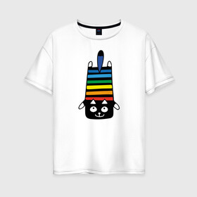 Женская футболка хлопок Oversize с принтом Rainbow cat в Петрозаводске, 100% хлопок | свободный крой, круглый ворот, спущенный рукав, длина до линии бедер
 | black | cat | cool | creative | dark | design | halloween | hype | kitten | rainbow | vanguard | авангард | дизайн | кот | котенок | кошка | креатив | круто | радуга | темный | хайп | хэллоуин | черный