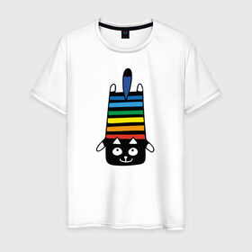 Мужская футболка хлопок с принтом Rainbow cat в Петрозаводске, 100% хлопок | прямой крой, круглый вырез горловины, длина до линии бедер, слегка спущенное плечо. | black | cat | cool | creative | dark | design | halloween | hype | kitten | rainbow | vanguard | авангард | дизайн | кот | котенок | кошка | креатив | круто | радуга | темный | хайп | хэллоуин | черный