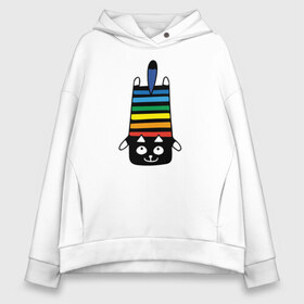 Женское худи Oversize хлопок с принтом Rainbow cat в Петрозаводске, френч-терри — 70% хлопок, 30% полиэстер. Мягкий теплый начес внутри —100% хлопок | боковые карманы, эластичные манжеты и нижняя кромка, капюшон на магнитной кнопке | black | cat | cool | creative | dark | design | halloween | hype | kitten | rainbow | vanguard | авангард | дизайн | кот | котенок | кошка | креатив | круто | радуга | темный | хайп | хэллоуин | черный