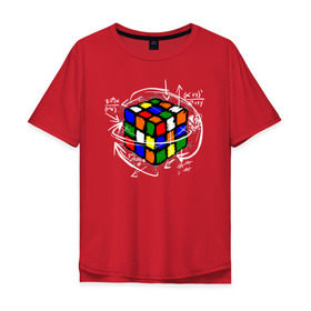 Мужская футболка хлопок Oversize с принтом Кубик Рубика в Петрозаводске, 100% хлопок | свободный крой, круглый ворот, “спинка” длиннее передней части | Тематика изображения на принте: mathematica | магия. формулы | математик | математика | наука | технарь