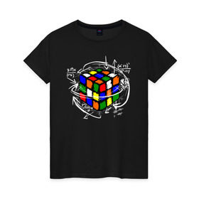 Женская футболка хлопок с принтом Кубик Рубика в Петрозаводске, 100% хлопок | прямой крой, круглый вырез горловины, длина до линии бедер, слегка спущенное плечо | mathematica | магия. формулы | математик | математика | наука | технарь