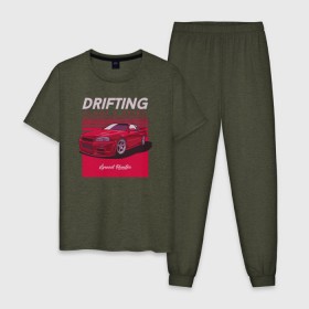 Мужская пижама хлопок с принтом drifting is not a crime в Петрозаводске, 100% хлопок | брюки и футболка прямого кроя, без карманов, на брюках мягкая резинка на поясе и по низу штанин
 | a | crime | drifting | is | not