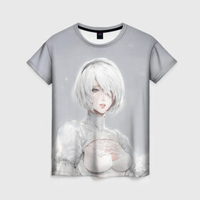 Женская футболка 3D с принтом YoRHa в Петрозаводске, 100% полиэфир ( синтетическое хлопкоподобное полотно) | прямой крой, круглый вырез горловины, длина до линии бедер | 2b | 9s | automata | game | nier | yorha | игра | ниа | нир | отомата