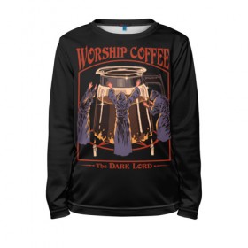 Детский лонгслив 3D с принтом Worship Coffee в Петрозаводске, 100% полиэстер | длинные рукава, круглый вырез горловины, полуприлегающий силуэт
 | 80 е | 80s | 90 е | 90s | oldschool | retro | retrowave | stranger thing | vintage | винтаж | олдскул | ретро | ретровейв | странные дела