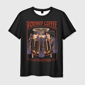 Мужская футболка 3D с принтом Worship Coffee в Петрозаводске, 100% полиэфир | прямой крой, круглый вырез горловины, длина до линии бедер | 80 е | 80s | 90 е | 90s | oldschool | retro | retrowave | stranger thing | vintage | винтаж | олдскул | ретро | ретровейв | странные дела