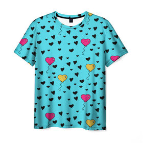 Мужская футболка 3D с принтом Воздушные шарики в Петрозаводске, 100% полиэфир | прямой крой, круглый вырез горловины, длина до линии бедер | Тематика изображения на принте: heart | love | pattern | valentines day | воздушный шар | день влюбленных | день святого валентина | любовь | паттерн | сердечки | сердце | текстура