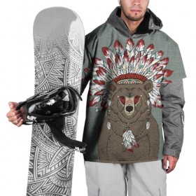 Накидка на куртку 3D с принтом Медведь индеец в Петрозаводске, 100% полиэстер |  | animal | bear | braids | feathers | in | взгляд | голова | графика | дикий | животное | индеец | ирокез | картинка | косы | красивый | крутой | лучший | медведь | мода | модный | молодёжная | орнамент | перья | природа