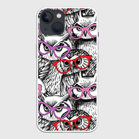 Чехол для iPhone 13 с принтом Совы в Петрозаводске,  |  | birds | li | night | owls | predators | red | белый | взгляд | горошек | графика | картинка | красивый | красный | крутой | лучший | мода | модный | молодёжная | ночные | очки | птицы | рисунок | розовый | сила | сиреневый