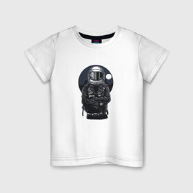 Детская футболка хлопок с принтом Biker Astronaut в Петрозаводске, 100% хлопок | круглый вырез горловины, полуприлегающий силуэт, длина до линии бедер | астронавт | байкер | вселенная | звезды | космонавт | космос | косуха | крутой | луна | наса | рок | шлем