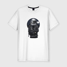 Мужская футболка премиум с принтом Biker Astronaut в Петрозаводске, 92% хлопок, 8% лайкра | приталенный силуэт, круглый вырез ворота, длина до линии бедра, короткий рукав | астронавт | байкер | вселенная | звезды | космонавт | космос | косуха | крутой | луна | наса | рок | шлем