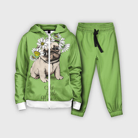 Детский костюм 3D с принтом My little hippie в Петрозаводске,  |  | breed | dog | hippie | kid | little | my | pug | puppy | wreath | венок | графика | зелёный | картинка | красивый | крутой | лучший | маленький | малыш | мода | модный | мой | молодёжная | мопс | порода | рисунок | ромашки | собака