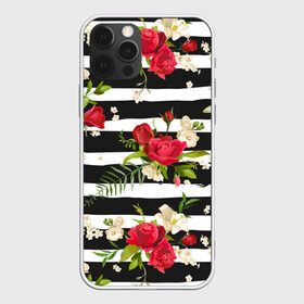 Чехол для iPhone 12 Pro Max с принтом Розы и орхидеи в Петрозаводске, Силикон |  | Тематика изображения на принте: flowers | orchi | roses | белый | букеты | графика | зелёный | искусство | картинка | красивый | красный | крутой | листья | мода | модный | молодёжная | орнамент | орхидеи | полосы | рисунок | розы | рукоделие