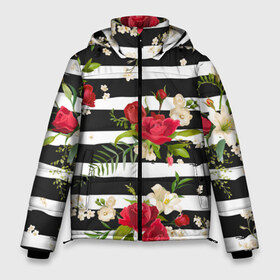 Мужская зимняя куртка 3D с принтом Розы и орхидеи в Петрозаводске, верх — 100% полиэстер; подкладка — 100% полиэстер; утеплитель — 100% полиэстер | длина ниже бедра, свободный силуэт Оверсайз. Есть воротник-стойка, отстегивающийся капюшон и ветрозащитная планка. 

Боковые карманы с листочкой на кнопках и внутренний карман на молнии. | Тематика изображения на принте: flowers | orchi | roses | белый | букеты | графика | зелёный | искусство | картинка | красивый | красный | крутой | листья | мода | модный | молодёжная | орнамент | орхидеи | полосы | рисунок | розы | рукоделие