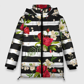 Женская зимняя куртка 3D с принтом Розы и орхидеи в Петрозаводске, верх — 100% полиэстер; подкладка — 100% полиэстер; утеплитель — 100% полиэстер | длина ниже бедра, силуэт Оверсайз. Есть воротник-стойка, отстегивающийся капюшон и ветрозащитная планка. 

Боковые карманы с листочкой на кнопках и внутренний карман на молнии | flowers | orchi | roses | белый | букеты | графика | зелёный | искусство | картинка | красивый | красный | крутой | листья | мода | модный | молодёжная | орнамент | орхидеи | полосы | рисунок | розы | рукоделие