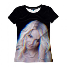Женская футболка 3D с принтом Britney Glitch в Петрозаводске, 100% полиэфир ( синтетическое хлопкоподобное полотно) | прямой крой, круглый вырез горловины, длина до линии бедер | britney | britneyspears | glitch | icon | jean | pop | princess | spears | usa | бритни | бритниспирс | глич | джин | поп | работа | спирс | сша